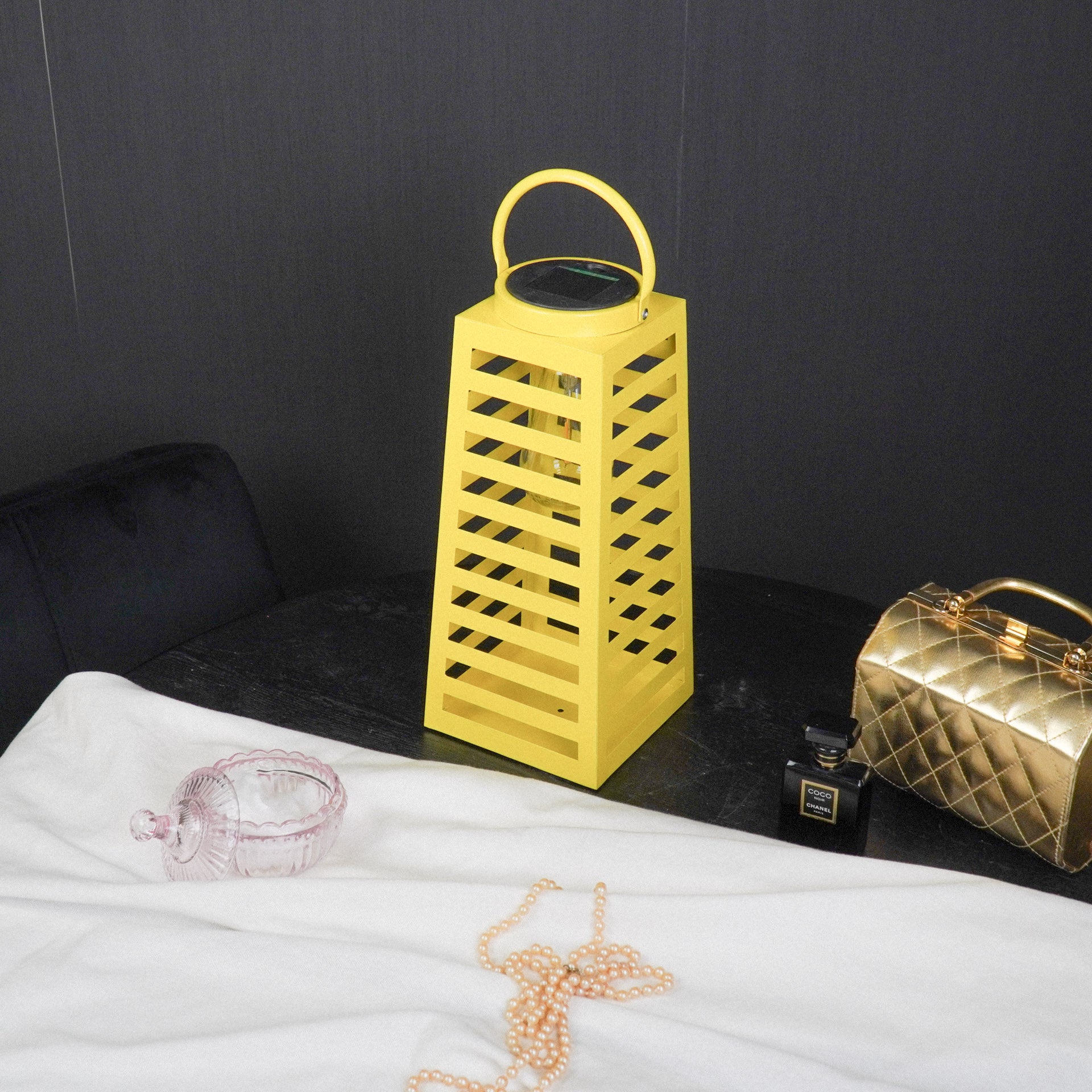 Lamp- Lantern  - Solar - Metal - Yellow - 14x32,5cm