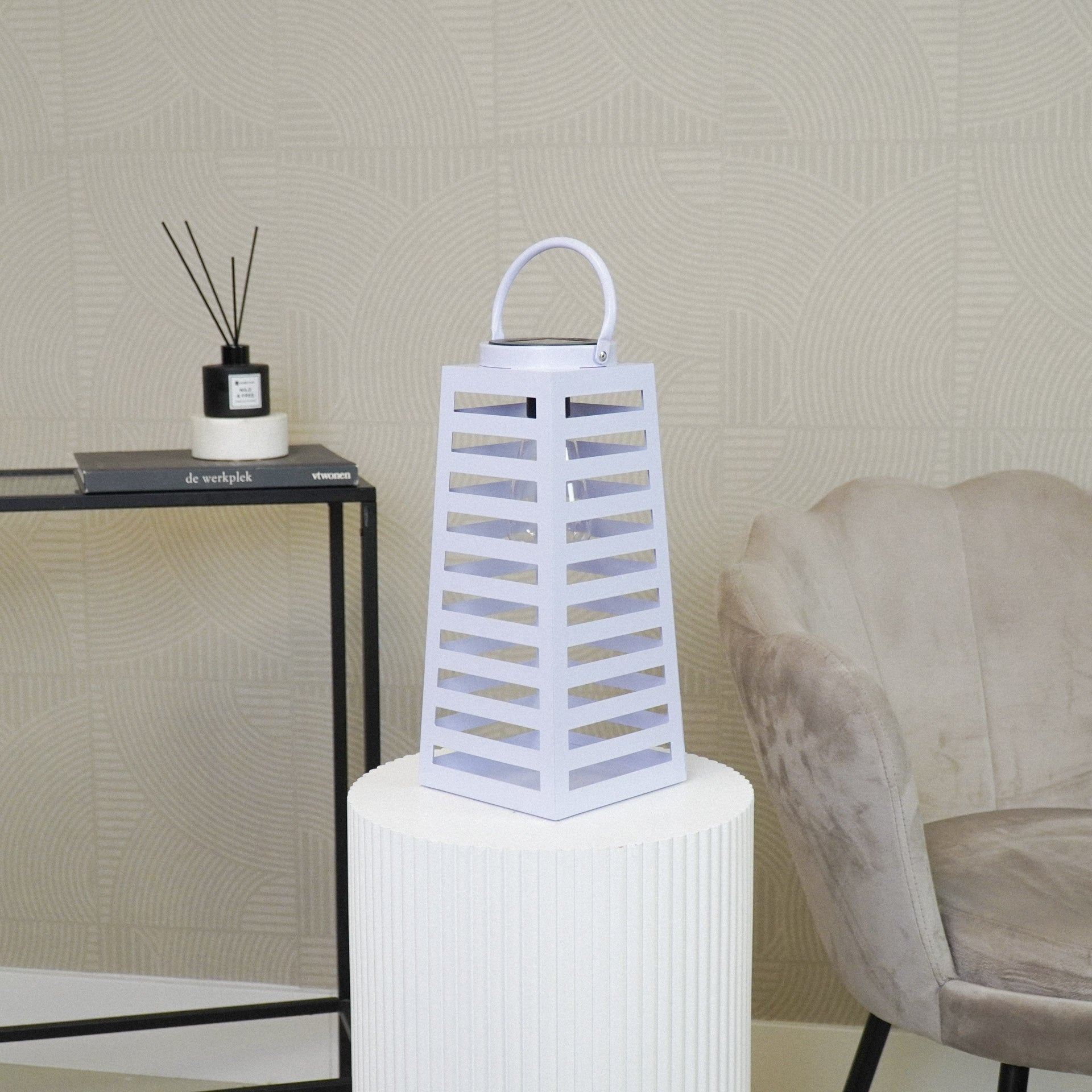 Lamp- Lantern - Solar - Metal - Lila - 14x32,5cm