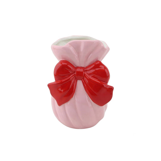 Vase - Bow - Dolomite - Pink/ Red - 11x10x16cm