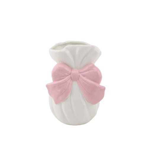 Vase - Bow - Dolomite - White/ Pink - 11x10x16cm