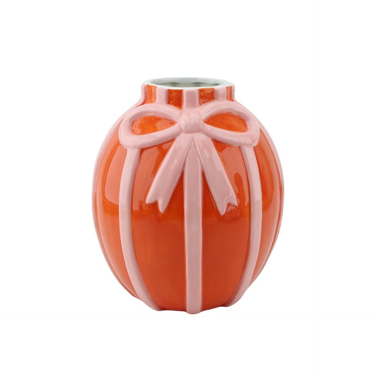 Vase -  Flower Vase Ribbon - Orange/Pink - 17x17x17,5cm