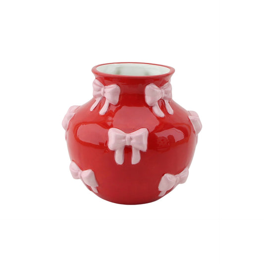 Vase - Flower Vase Ribbons - Red/Pink - 14,5x14,5x13cm