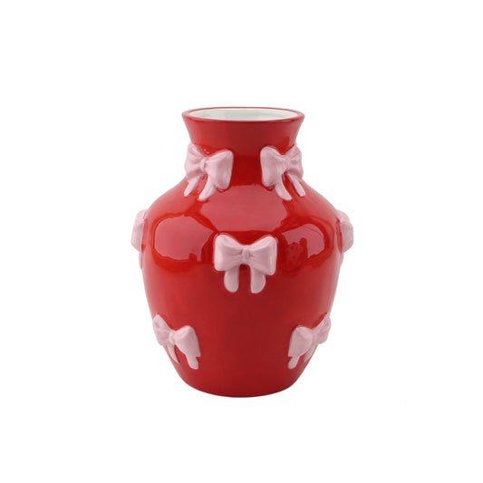 Vase -  Flower Vase Ribbons - Red/Pink - 14x14x19cm