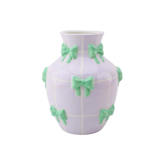 Vase -  Flower Vase Ribbons - Lilac/Mint - 14x14x19cm