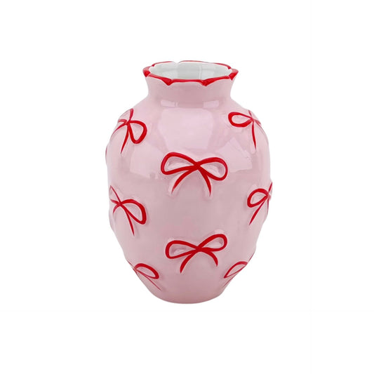 Vase - Flower Vase Ribbons -  Light Pink/Red -13,5x13,5x19cm