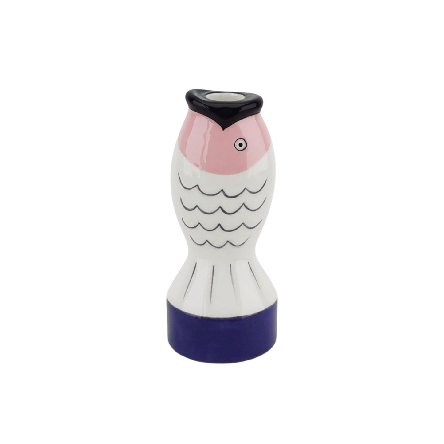 Candle holder - Fish - Blue/White/Pink - 7x7x16,5cm