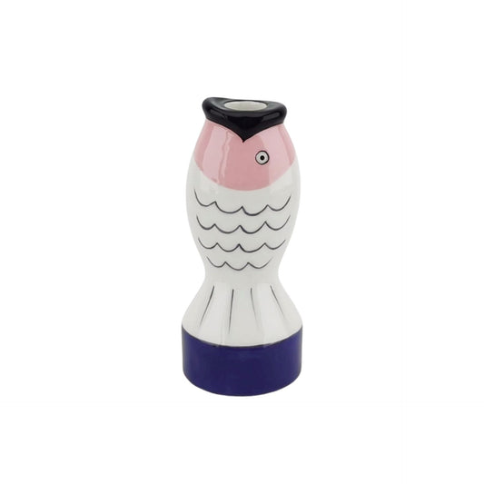 Candle holder - Fish - Blue/White/Pink - 7x7x16,5cm