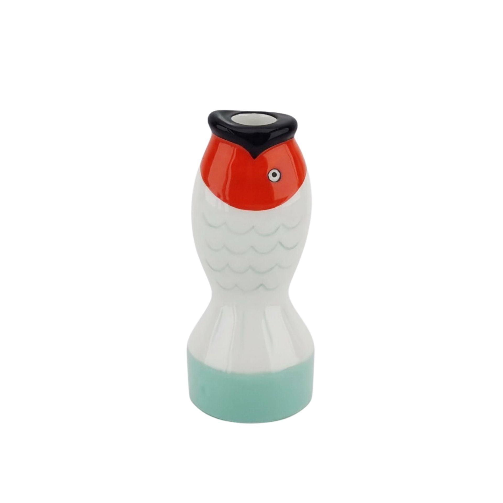 Candle holder - Fish - Mint/White/Orange - 7x7x16,5cm
