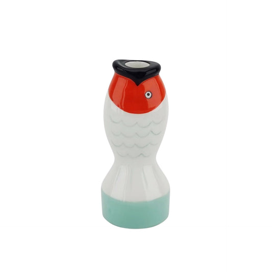 Candle holder - Fish - Mint/White/Orange - 7x7x16,5cm