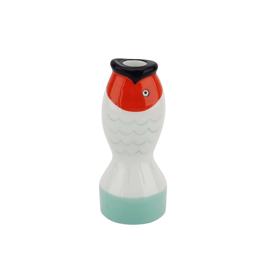 Candle holder - Fish - Mint/White/Orange - 7x7x16,5cm