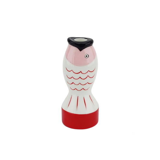 Candle holder - Fish  - Red/White/Pink - 7x7x16,5cm