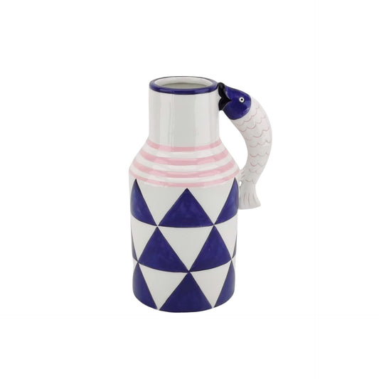 Vase - Jug Fishes - Blue/White/Pink - 14x11x21,5cm