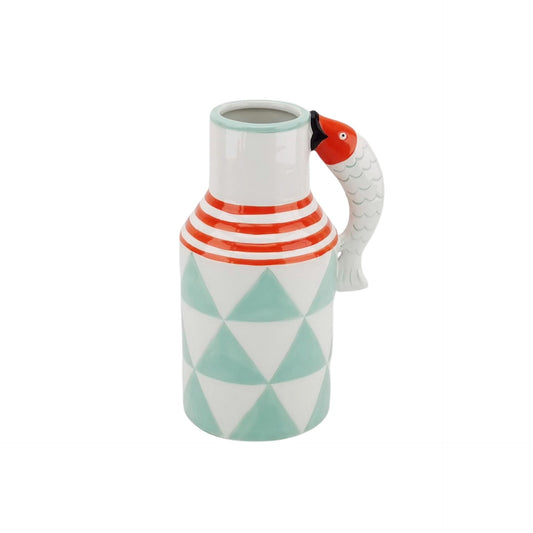 Vase - Jug Fishes  - Mint/White/Orange - 14x11x21,5cm