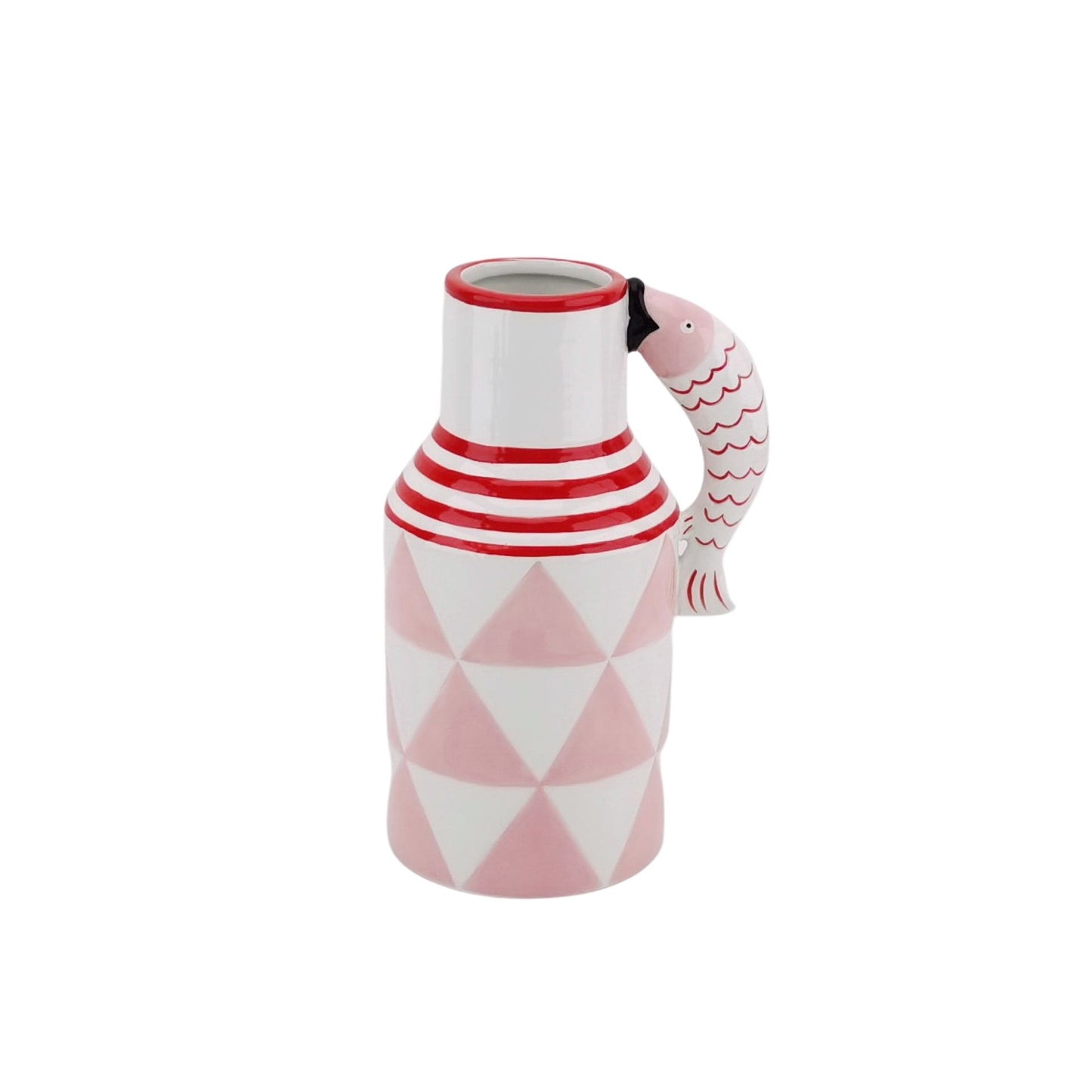 Vase - Jug Fishes  - Pink/White/Red - 14x11x21,5cm