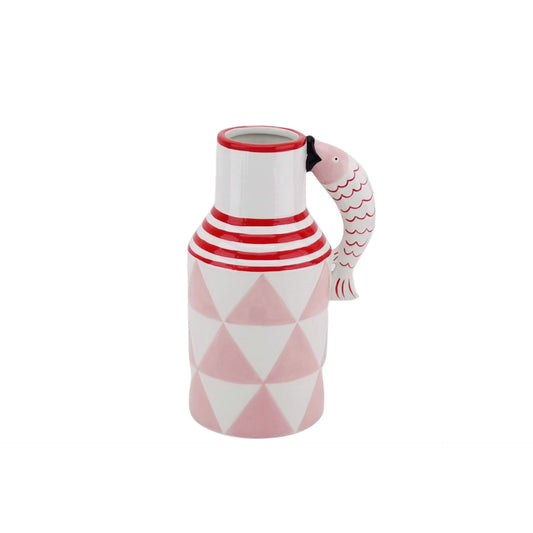 Vase - Jug Fishes  - Pink/White/Red - 14x11x21,5cm
