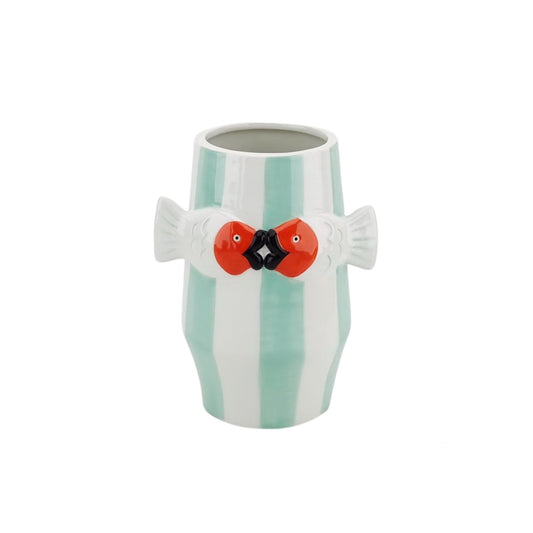 Vase - Flower Vase Fish-Mint/White/Orange - 14x11,5x18,5cm