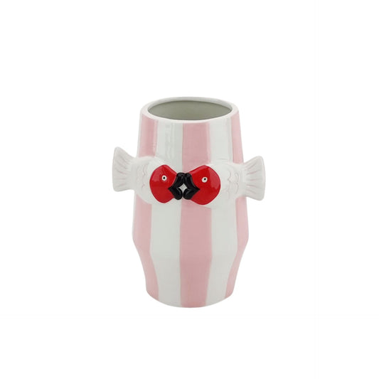Vase -Flower Vase Fishes - Pink/White- 14x11,5x18cm