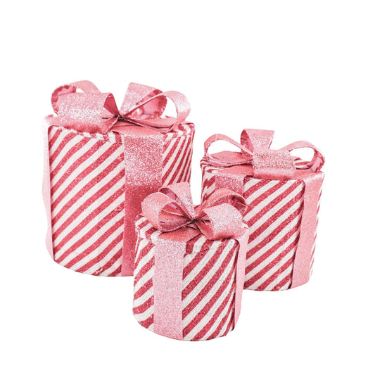 Led Xmas Gift - S3 - Polysterene - Pink/White-15/20/25cm
