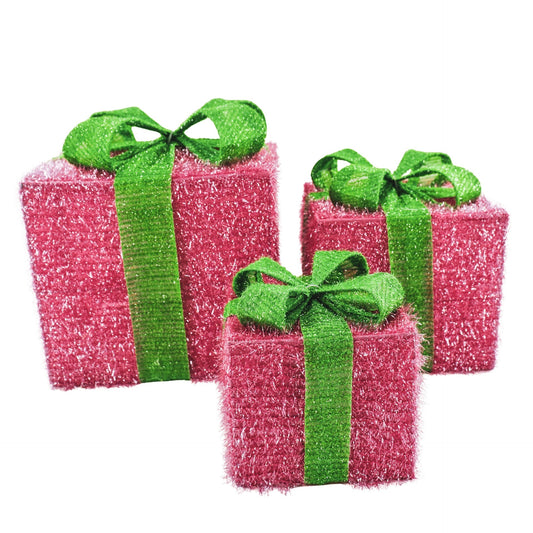 Led Xmas Gift - S3 - Polysterene - Pink/Green -15/20/25cm