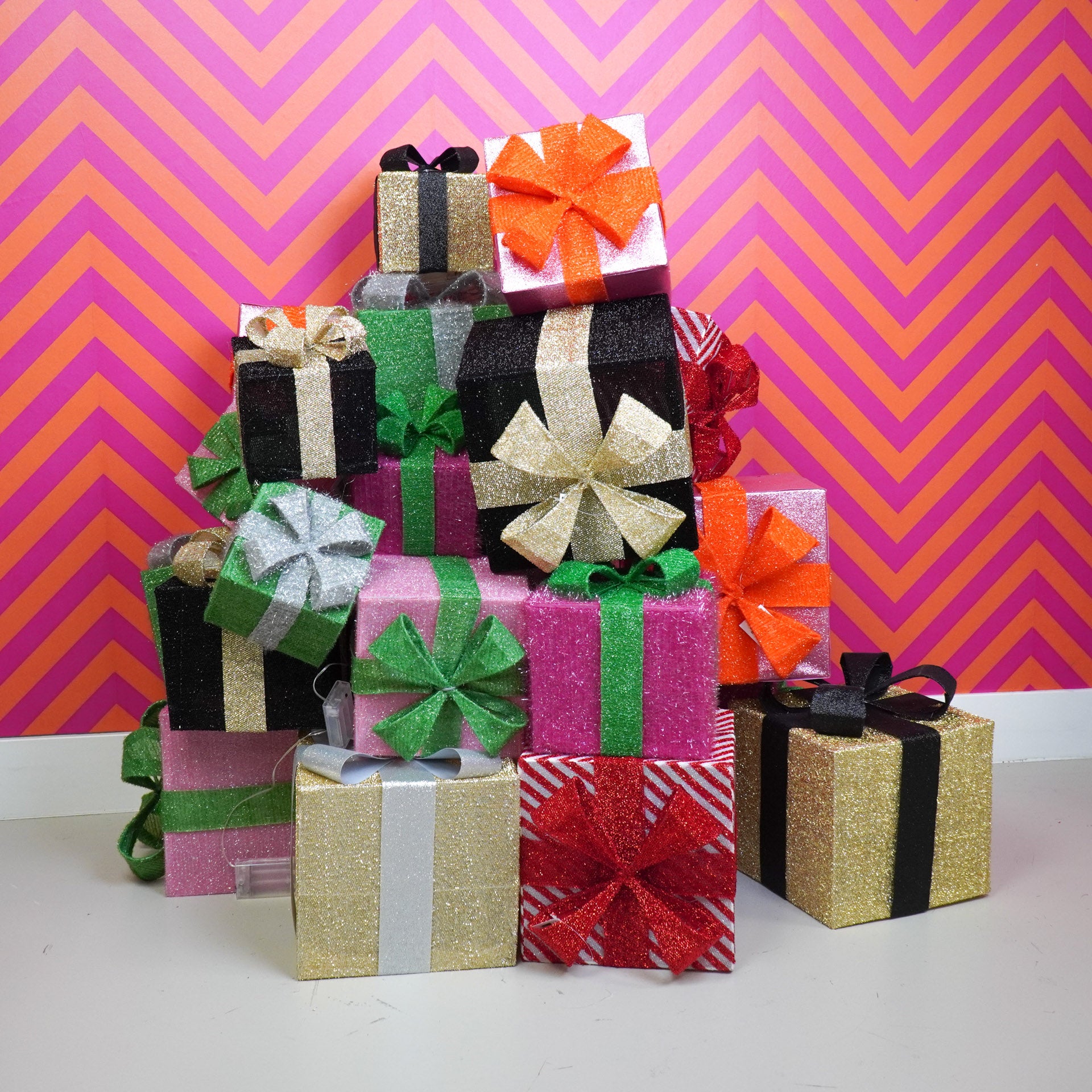 Led Xmas Gift - S3 - Polysterene - Pink/Green -15/20/25cm