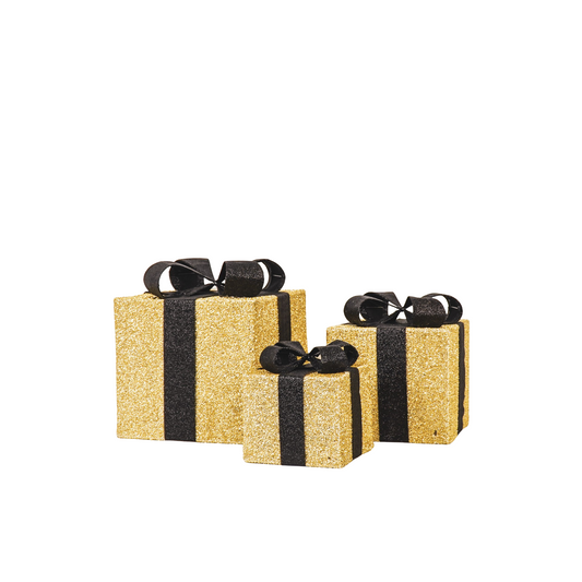 Led Xmas Gift - S3 - Polysterene - Gold/Black -15/20/25cm
