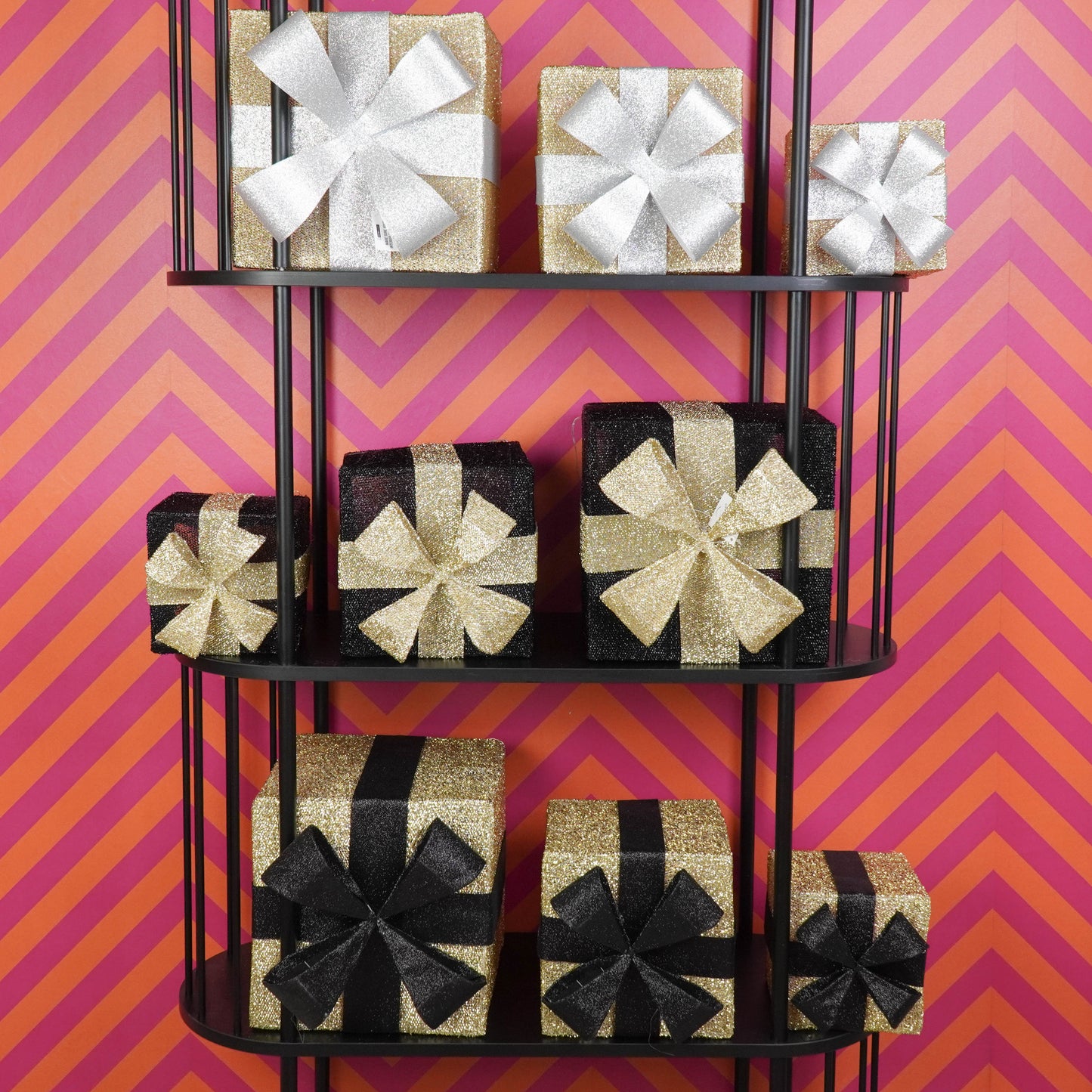 Led Xmas Gift - S3 - Polysterene - Black/Gold -15/20/25cm