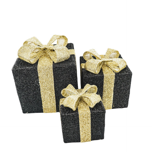 Led Xmas Gift - S3 - Polysterene - Black/Gold -15/20/25cm