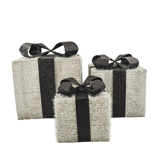 Led Xmas Gift - S3 - Polysterene - Silver/Black -15/20/25cm