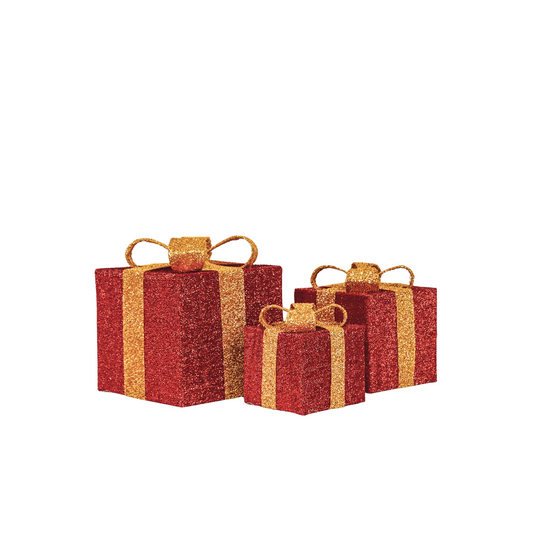 Led Xmas Gift - S3 - Polysterene - Red/Gold -15/20/25cm