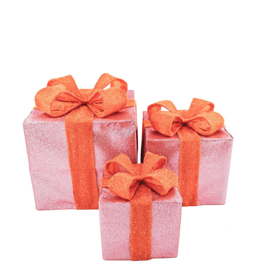 Led Xmas Gift - S3 - Polysterene - Pink/Orange -15/20/25cm