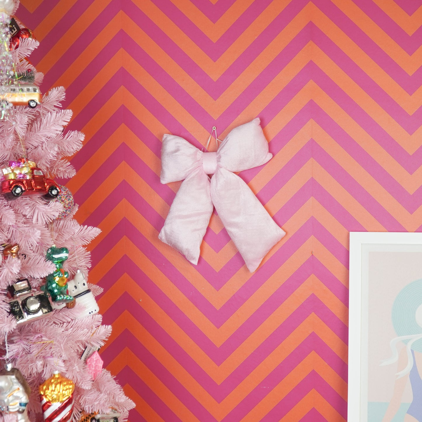 Christmas Decoration - Bow  - Velvety - Light Pink - 32x40cm