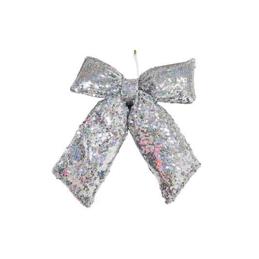 Christmas Decoration - Bow - Sequins Fabric - Silver - 32x40cm
