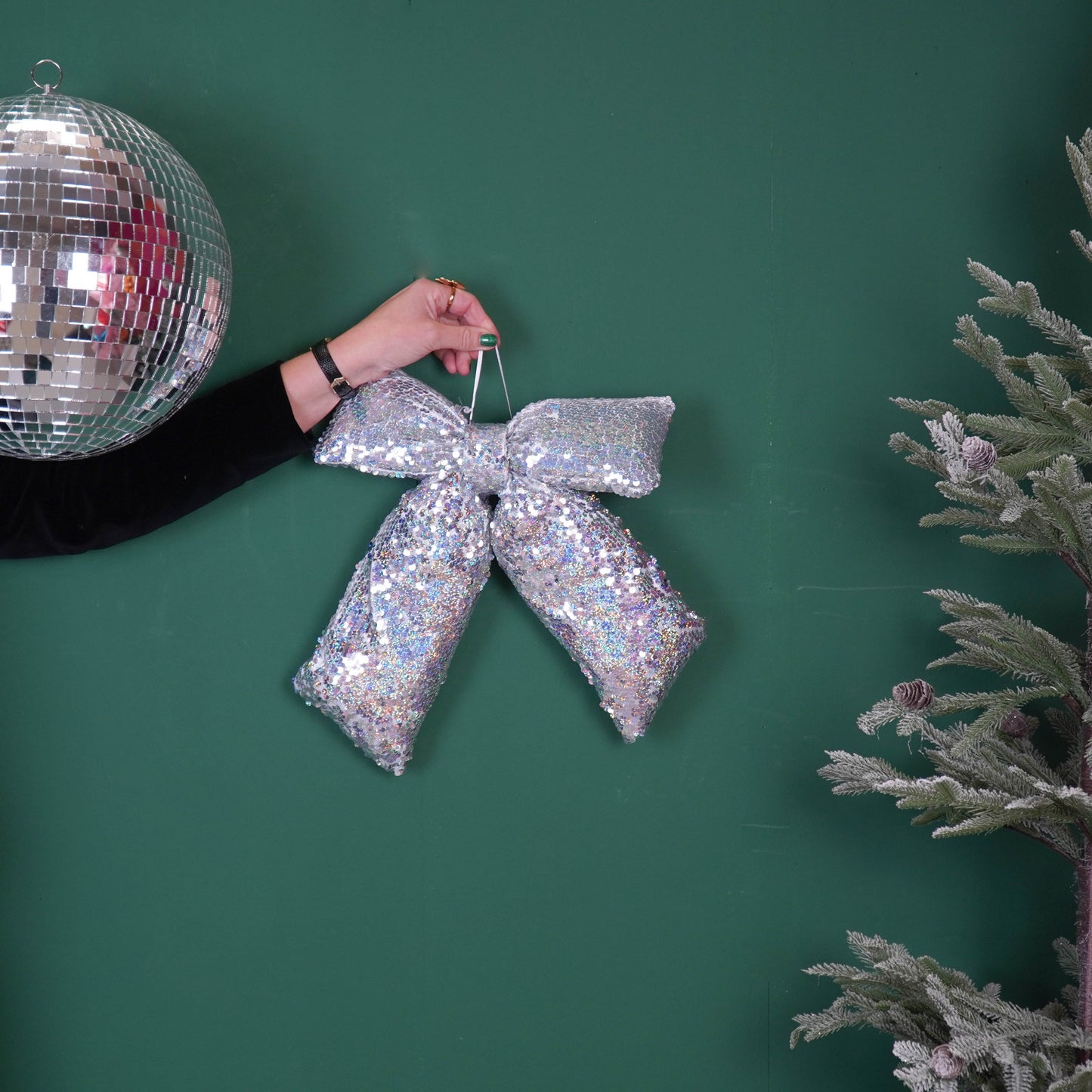 Christmas Decoration - Bow - Sequins Fabric - Silver - 32x40cm