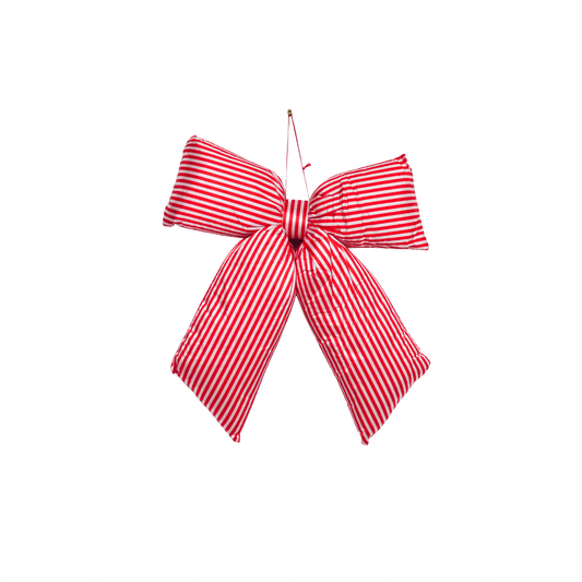 Christmas Decoration - Striped Bow - Red/White - Polyester - 32x40cm