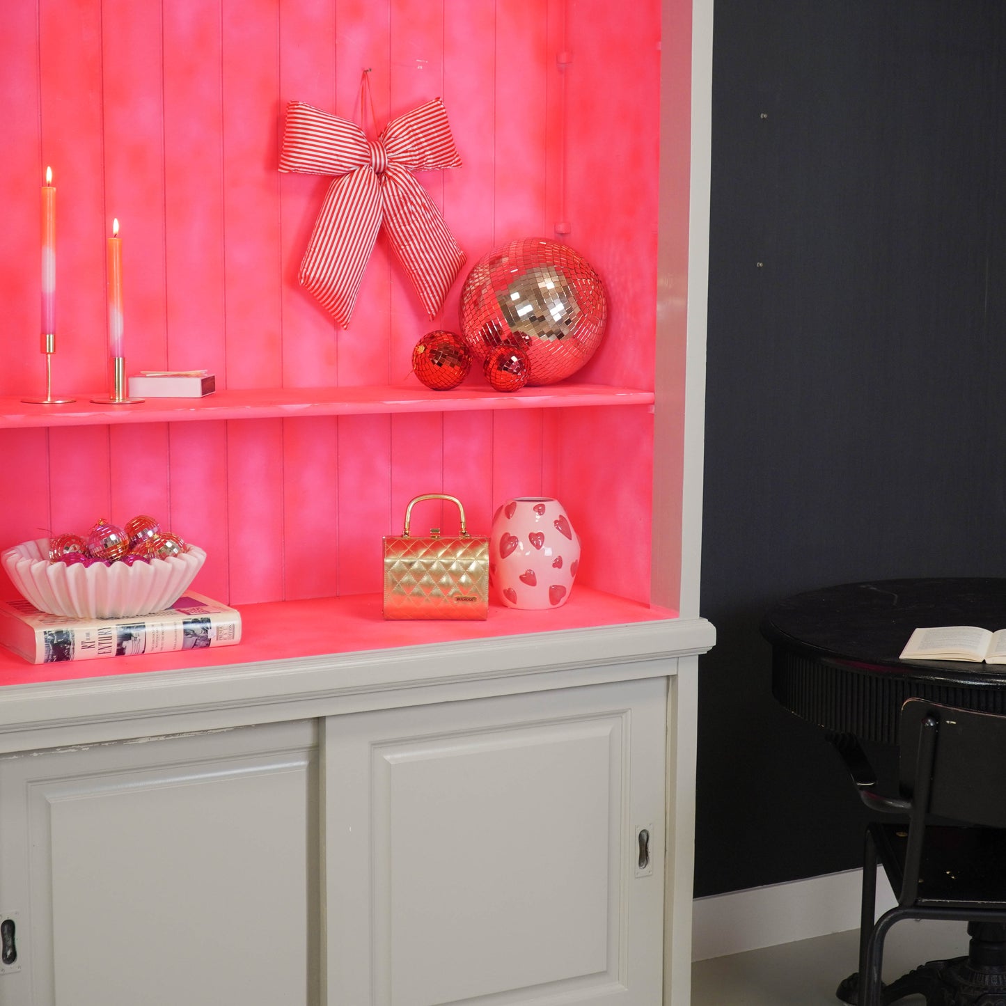 Christmas Decoration - Striped Bow - Red/White - Polyester - 32x40cm