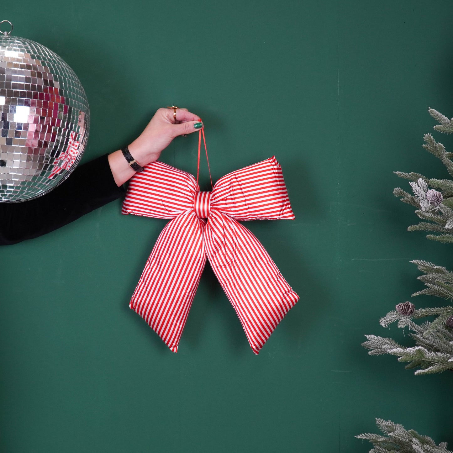 Christmas Decoration - Striped Bow - Red/White - Polyester - 32x40cm