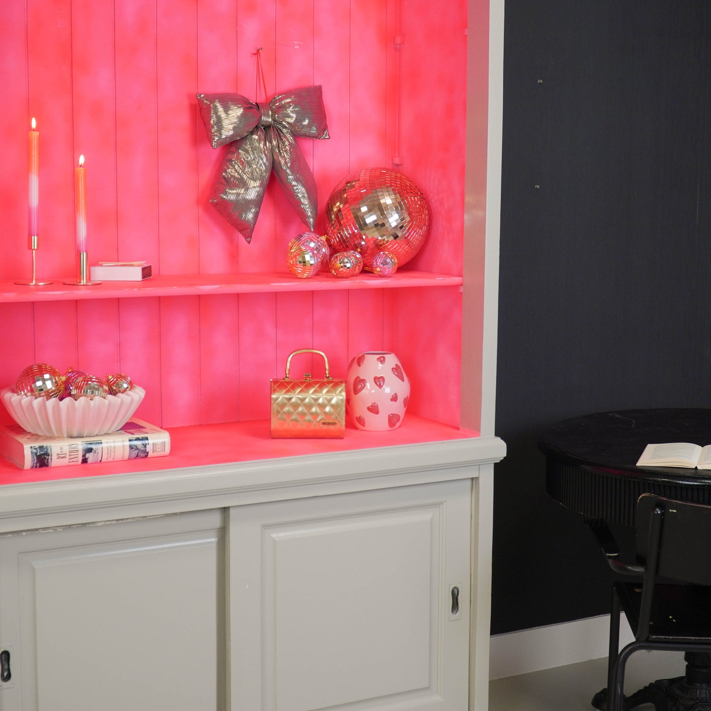 Christmas Decoration - Bow - Black/ Gold - Fabric - 32x40cm