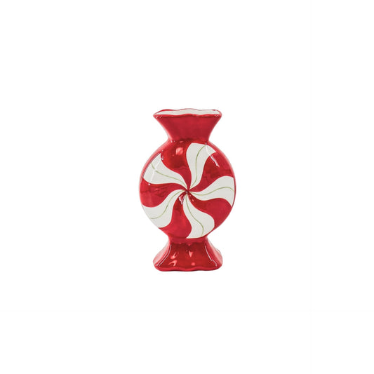 Flower Vase- Toffee Candy- -Ceramic-Red/ White- 12x6,5x20cm