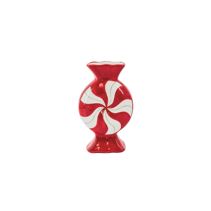 Flower Vase- Toffee Candy- -Ceramic-Red/ White- 12x6,5x20cm
