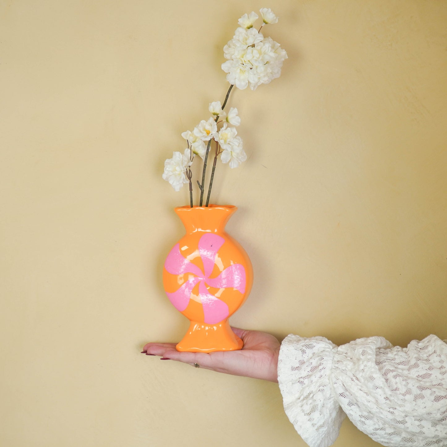 Flower Vase- Toffee Candy-Ceramic- Pink/ Orange -12x6,5x20cm