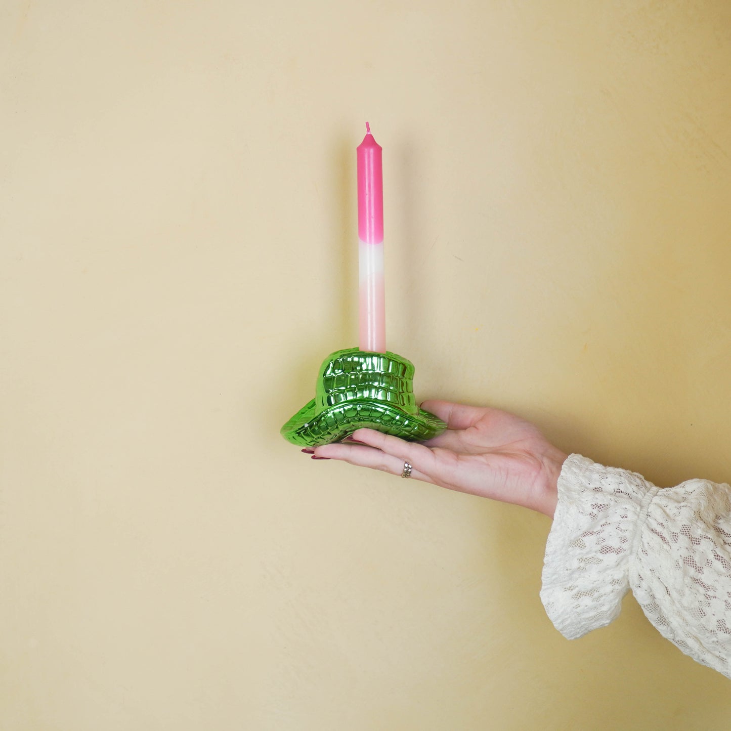 Candle Holder - Cowboy Hat- Green - 13,5x11x7 cm