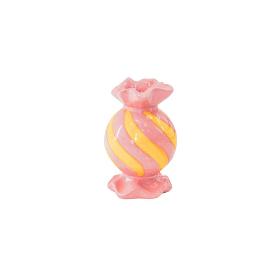Candle Holder- Toffee Candy - Ceramic-Pink/ Yellow- 8,5x8,5x13 cm