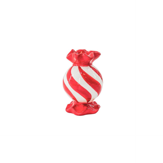 Candle Holder- Toffee Candy-  Red/ White -8,5x8,5x13 cm