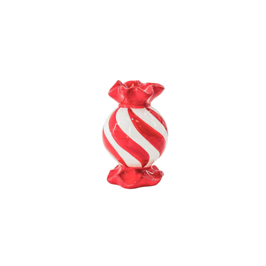 Candle Holder- Toffee Candy-  Red/ White -8,5x8,5x13 cm
