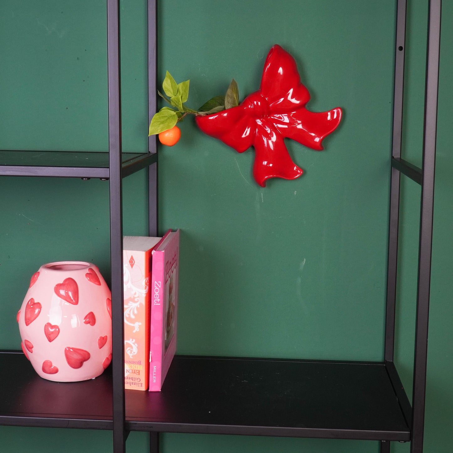 Vase- Wall Vase Bow- Ceramic- Red- 19x18,5x5,5 cm