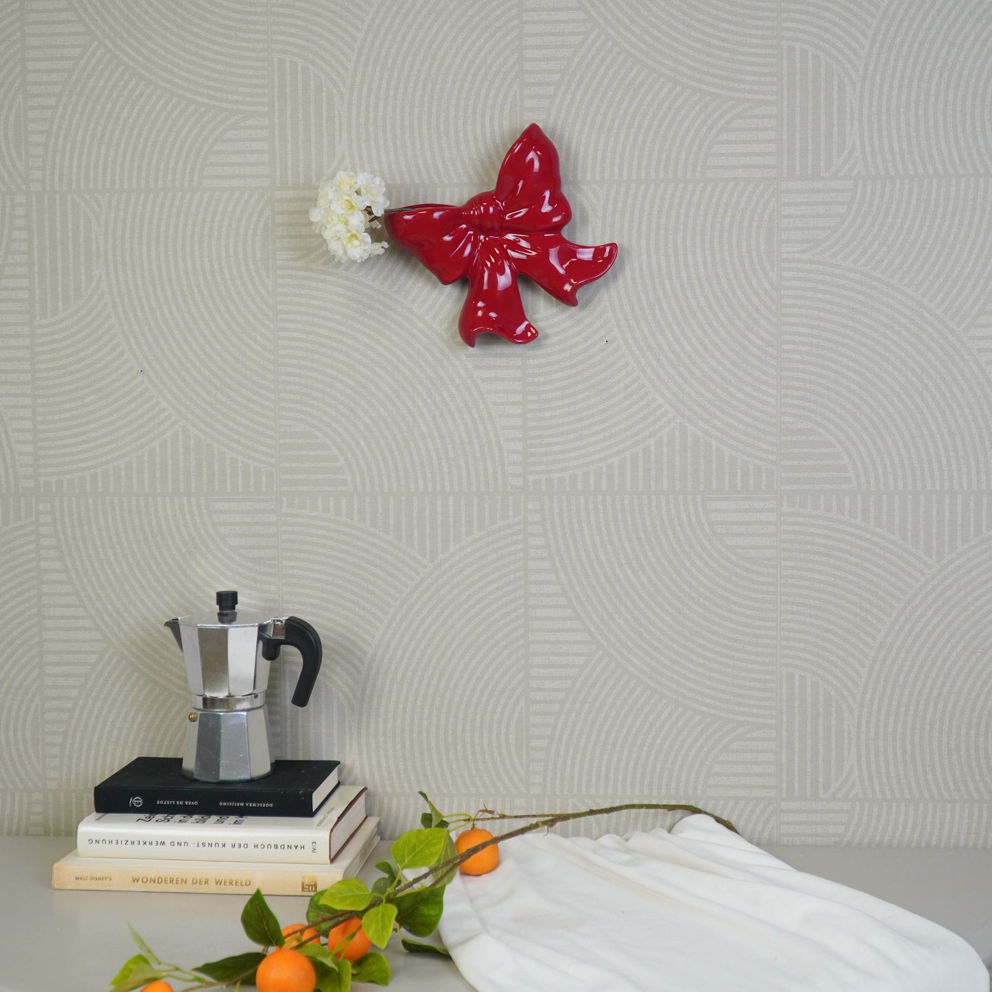 Vase- Wall Vase Bow- Ceramic- Red- 19x18,5x5,5 cm