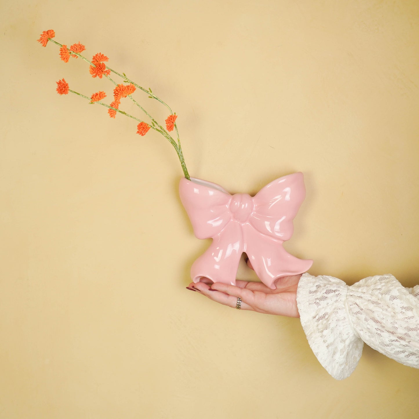 Vase- Wall Vase Bow- Ceramic- Pink- 19x18,5x5,5 cm