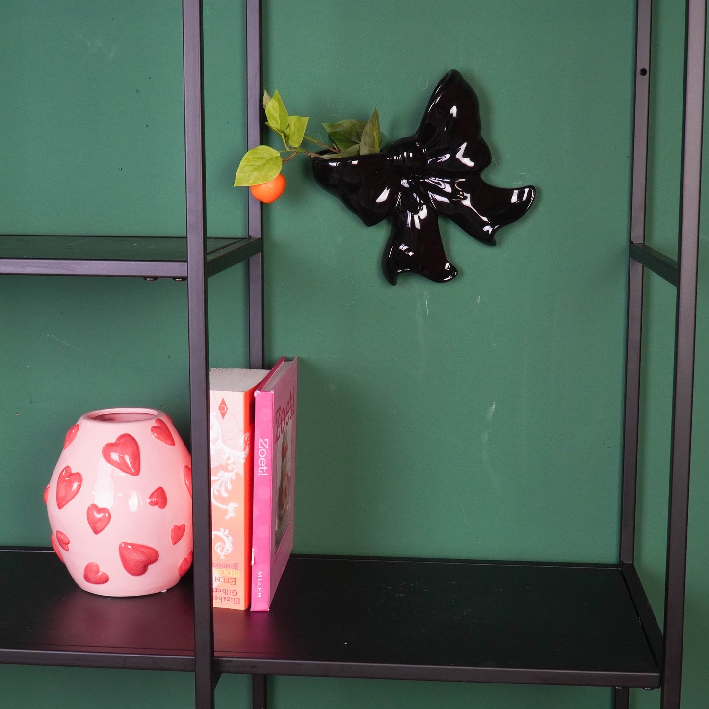 Vase- Wall Vase Bow- Ceramic- Black- 19x18,5x5,5 cm