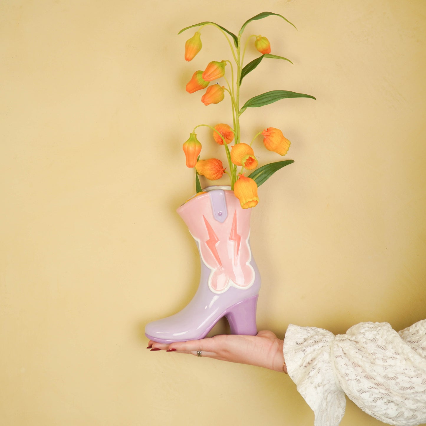Flower Vase- Boot Vase- Ceramics- Pink/ Lilac-16,5x10.5x26,5cm