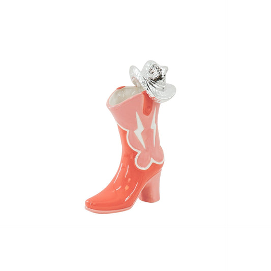 Flower Vase- Boot with Disco Hat Vase- Ceramics- Pink/ Orange-16,5x10.5x26,5cm